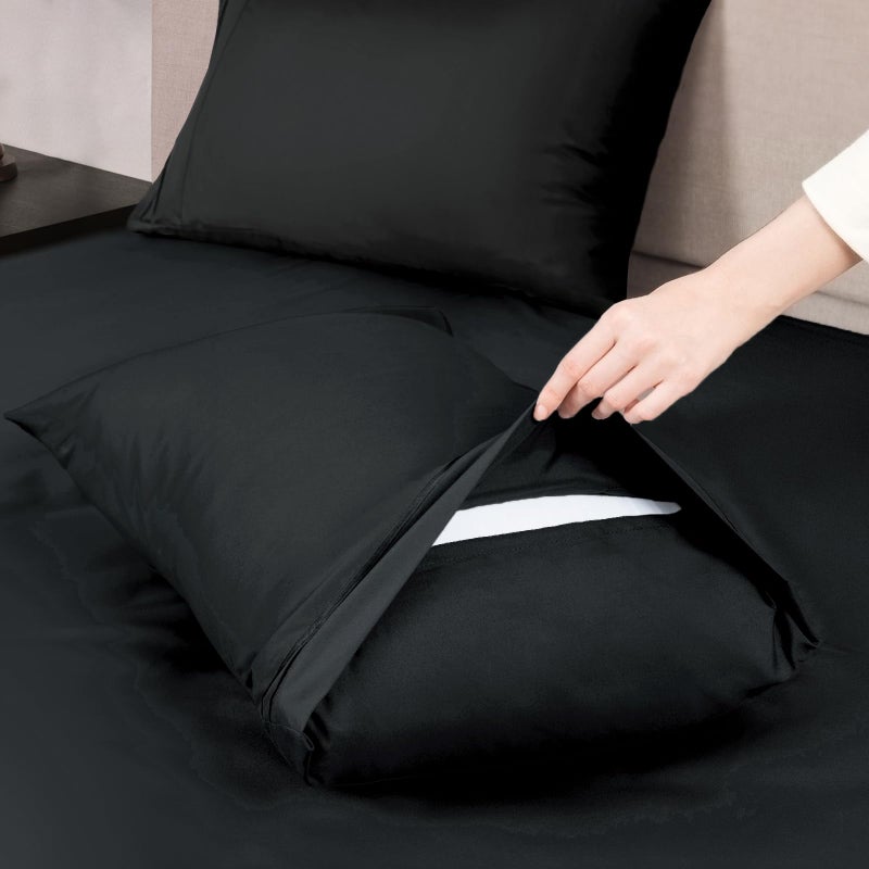 Mejoroom King Size Bed Sheet Set - Hotel Luxury 1800 Bedding Sheets & Pillowcases - 16" Deep Pocket Fitted Sheet, Soft, Breathable, Wrinkle & Fade Resistant - 4 Piece(King, Black) - Image 4
